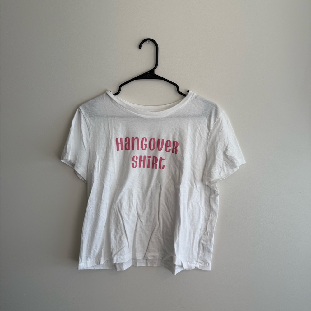 White Cropped “ Hangover” Shirt 💕🥂 SIZE LARGE